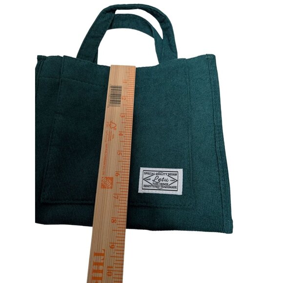 Letu Green Corduroy Mini Tote Bag Adjustable Shoulder Strap, Magnetic Closure - Picture 7 of 8